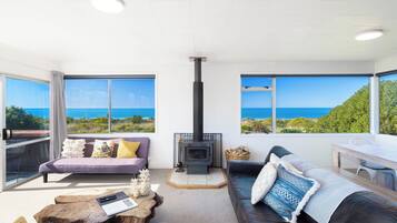 Televisión, chimenea, mesa de ping pong