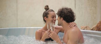 Upscale suite with private spa and indoor pool. 