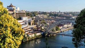 A cityscape with a prominent bridge over a river, historic buildings, and lush greenery. - STAYSOME Porto Herculano (Porto)