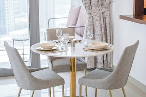 Elite Apartment, Balcony, City View | Dining room - Direct Dubai Mall Access Downtown Boulev (Madinat Zayed)