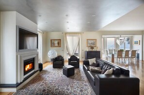 TV, fireplace, DVD player, books