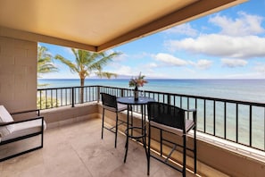 Outdoor dining - Watch Whales and Sunsets from your Oceanfront Lanai- Maui Kai 301 (Lahaina)