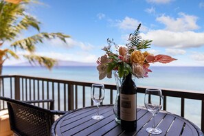 Outdoor dining - Watch Whales and Sunsets from your Oceanfront Lanai- Maui Kai 301 (Lahaina)