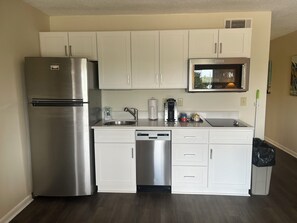 Réfrigérateur, micro-ondes, plaque de cuisson, lave-vaisselle