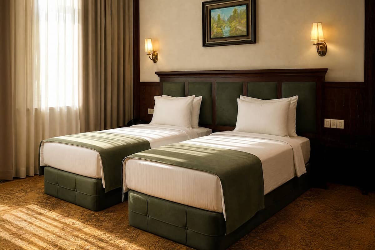 Quarto casal ou duplo luxo | Lençóis italianos Frette, roupas de cama premium, escrivaninha