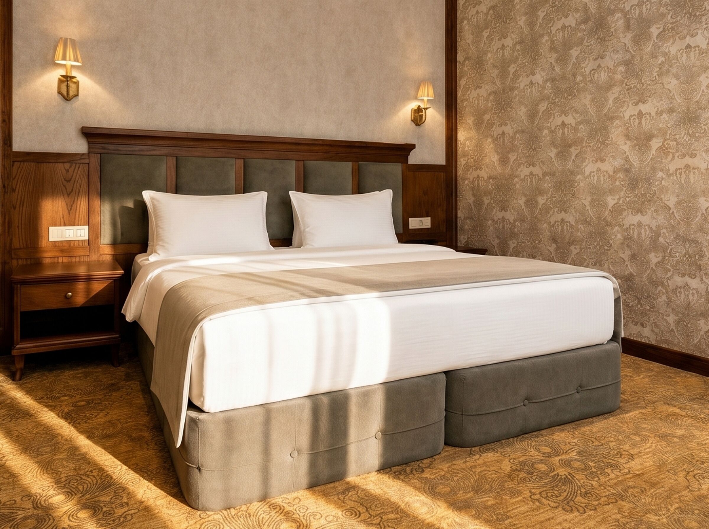 Frette Italian sheets, premium bedding, desk, soundproofing