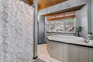 Shower, jetted bath, hair dryer, towels - Cozy 4-bedroom house at beautiful Beaver Lake with fire pit and nice patio! (Garfield)