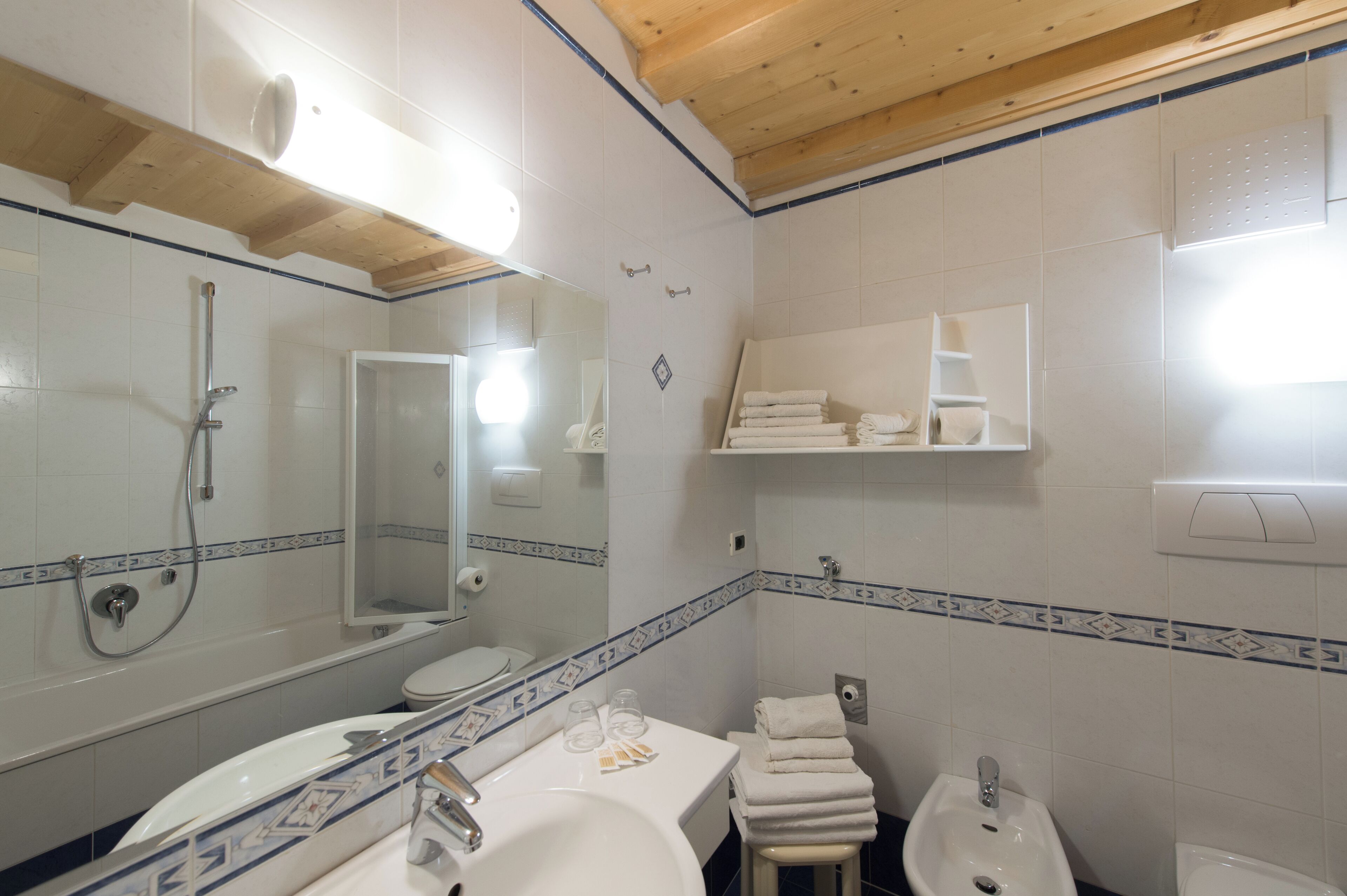Hair dryer, bidet, towels, soap