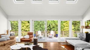 Smart TV, chimenea, estéreo