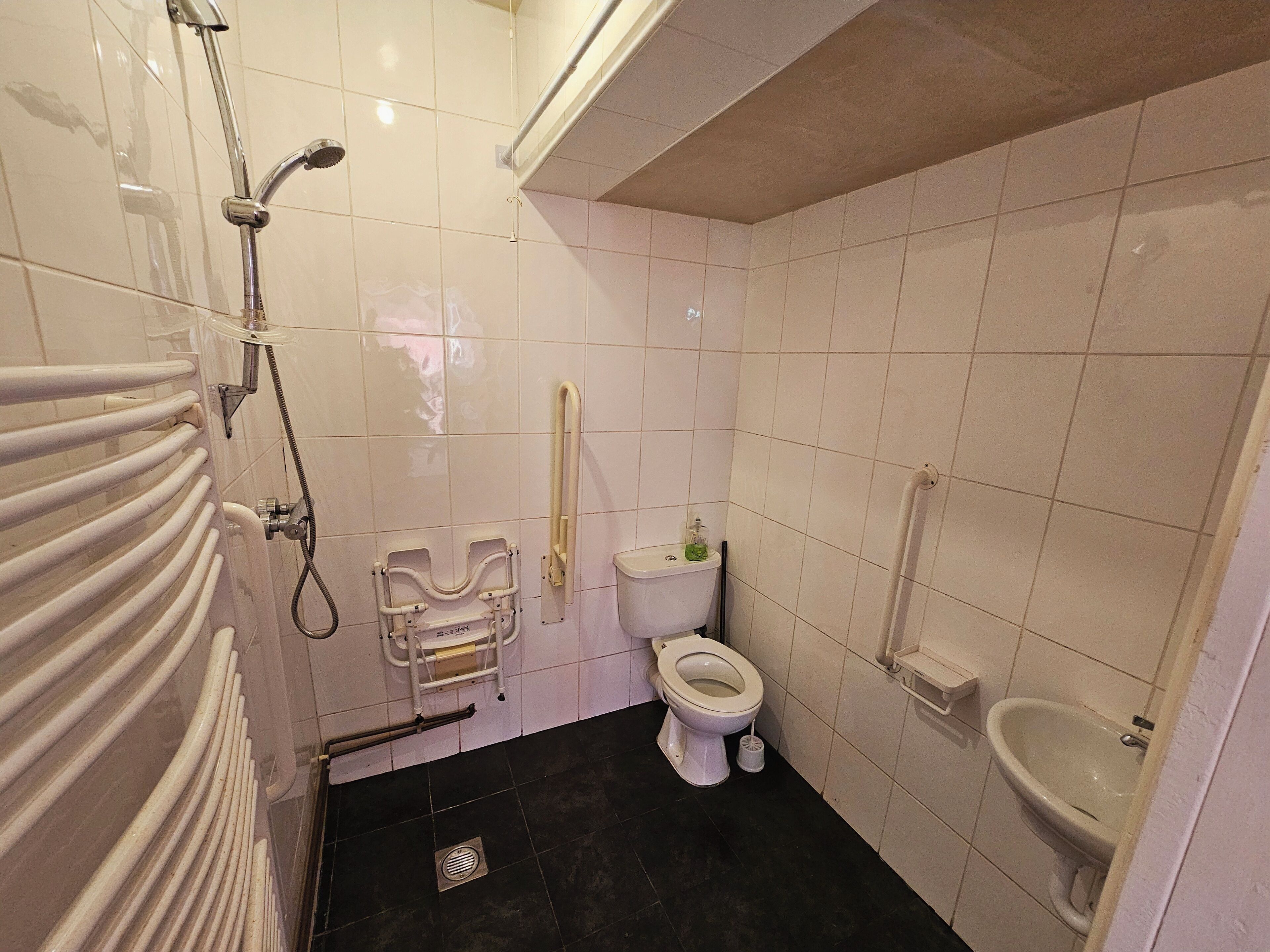 A bathroom with a toilet, bidet, and shower.