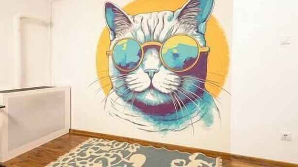 A wall with a colorful cat mural. - IMCT - Beautiful Home at Basilica 1 (Budapest)
