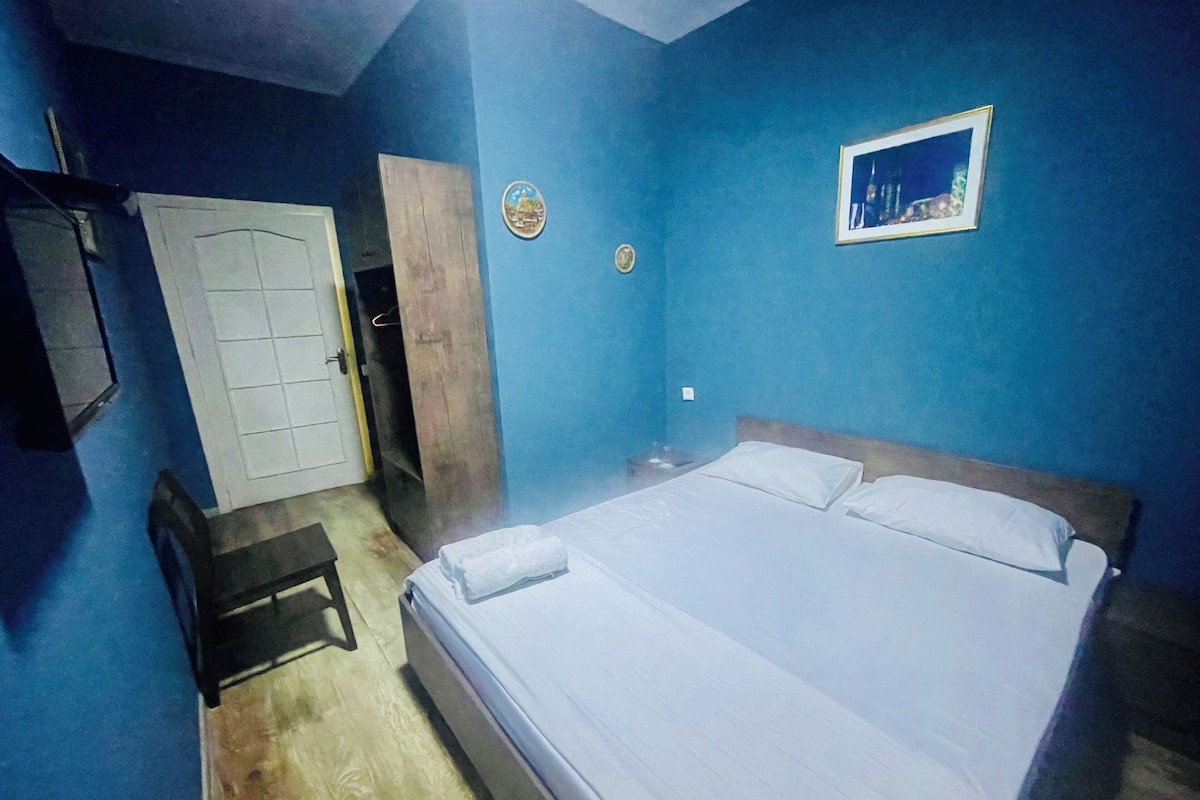 Habitación empresarial doble | Tabla de planchar con plancha, wifi gratis y ropa de cama