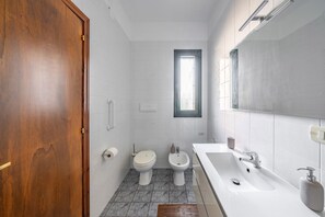 Shower, free toiletries, hair dryer, bidet