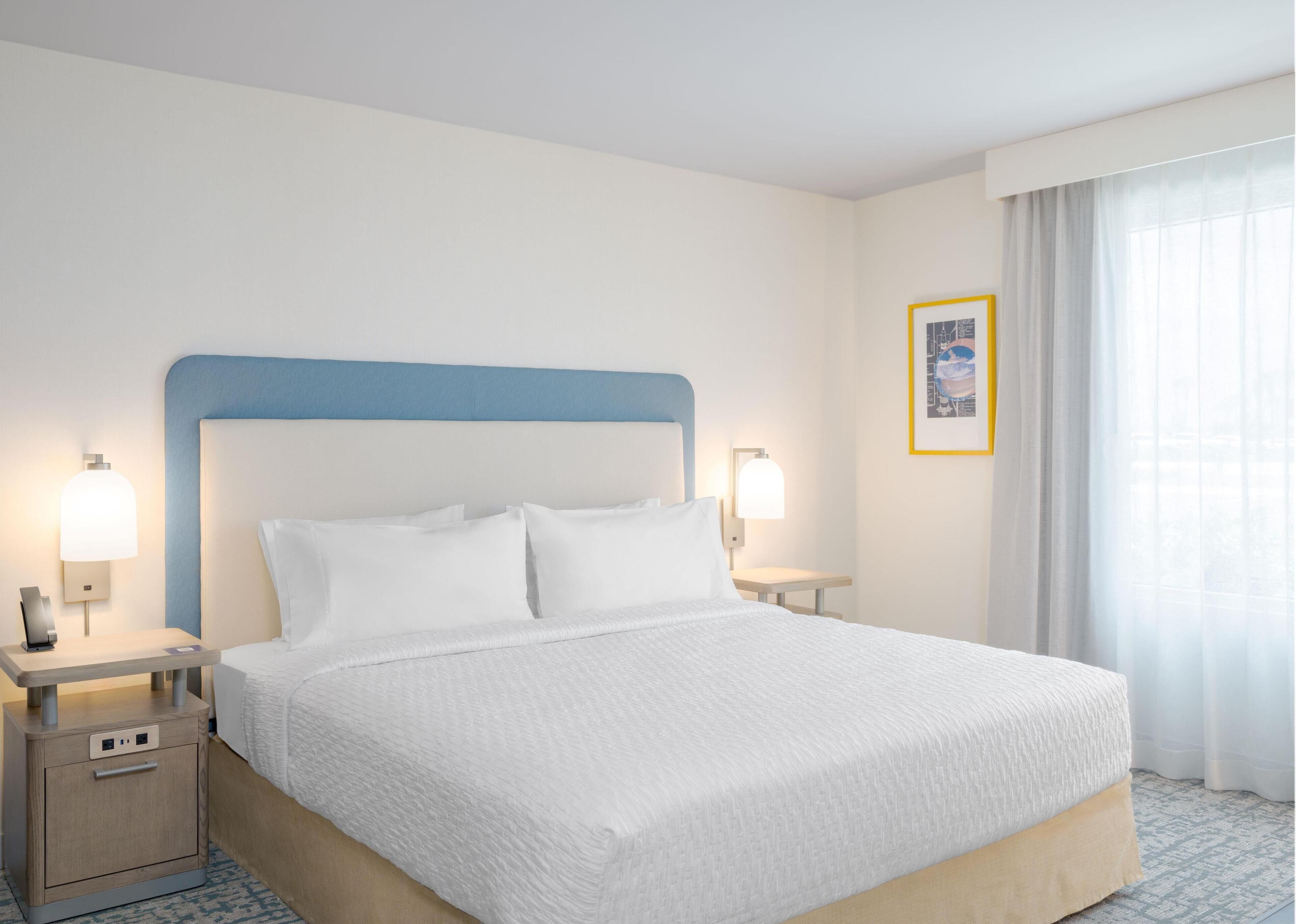 Suite, 1 King Bed, Accessible, Bathtub (Efficiency) | Desk, laptop workspace, blackout drapes, iron/ironing board