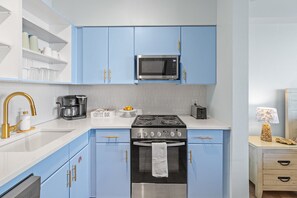 Fridge, microwave, oven, stovetop - Beachfront Spacious Studio Panama City Beach: Resort Pool, Hot Tub, Tiki Bar (Panama City Beach)