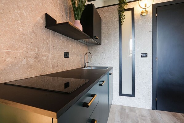 Fridge, microwave, stovetop, dishwasher