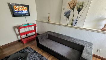 Smart TV, fireplace, video games, table football