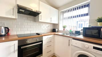 Fridge, microwave, oven, electric kettle