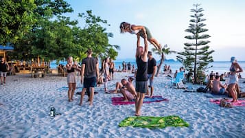 On the beach, white sand