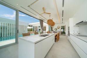Exclusive Villa, 4 Bedrooms, Pool View | Private kitchen | Fridge, microwave, oven, stovetop - Modern Open Design 4BR Pool Villa Mina (Rawai)