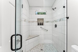 Shower, hair dryer, towels - Lakefront Retreat with Private Dock, Pool, Game Room | Sleeps 18 (Mooresville)