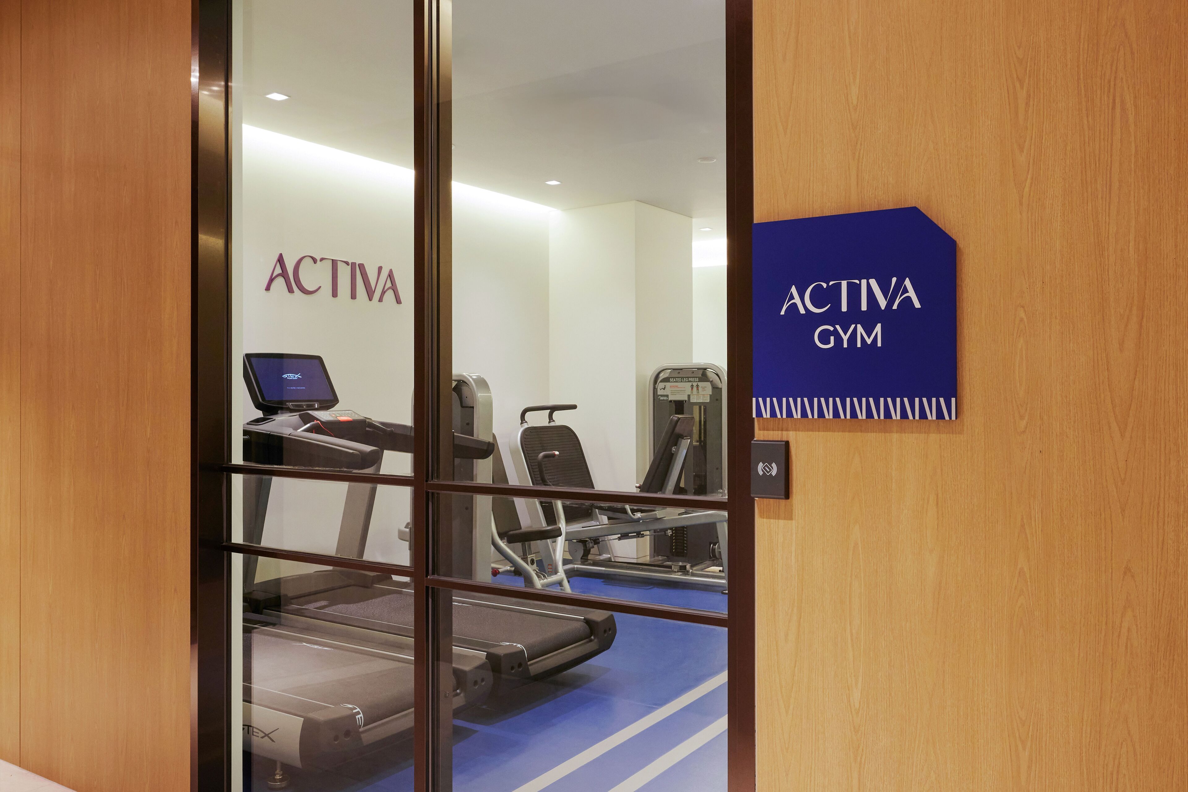 A gym area with exercise equipment, a treadmill, and a stationary bike.