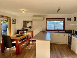 Fridge, microwave, stovetop, toaster