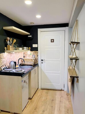 Fridge, oven, stovetop, electric kettle