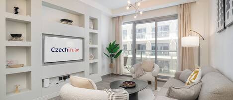 Elite Apartment, Balcony, Ocean View | Living area | Smart TV