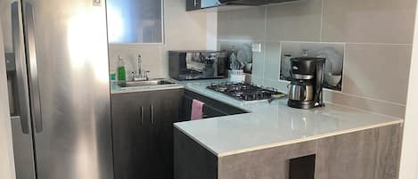 Fridge, microwave, oven, dishwasher