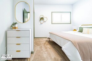1 bedroom, desk, iron/ironing board, travel cot