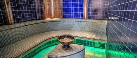 Steam room, body treatments, hot stone massages, sports massages