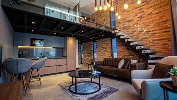 Luxury Duplex, Balcony, City View | Premium bedding, desk, laptop workspace, blackout drapes