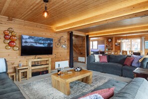 Télévision, cheminée, jeux vidéo, lecteur de DVD