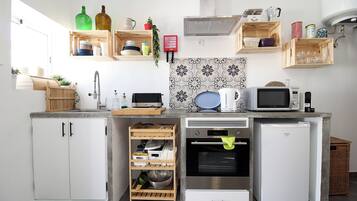 Fridge, microwave, toaster, high chair
