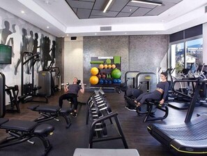 Work out in style with a variety of exercise equipment and a view.