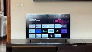 A flat-screen TV mounted on a wall with a decorative red bowl and a small potted plant above it. - Mikasita: spacious house with mountain views (PV)