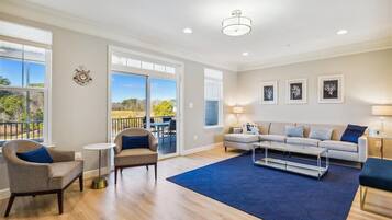 Smart TV, fireplace, foosball