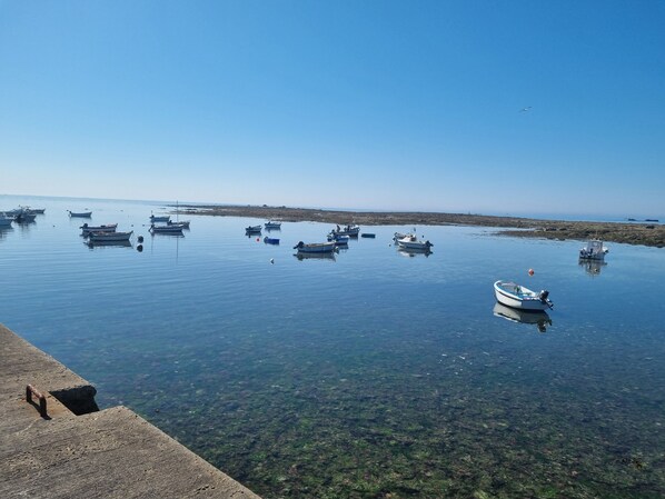 Un port tranquil amb diverses embarcacions amarrades a l'aigua cristal·lina.