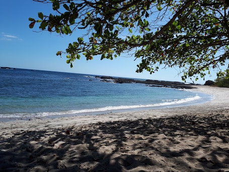 On the beach, black sand
