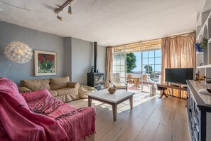 TV, lareira, mesa de pingue-pongue