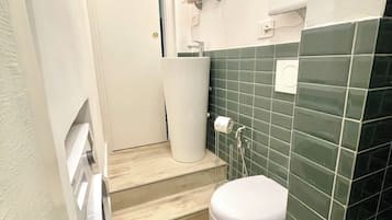 Apartamento familiar, 1 cama doble con sofá cama, no fumadores, baño privado | Baño | Ducha, artículos de higiene personal gratuitos y secador de pelo