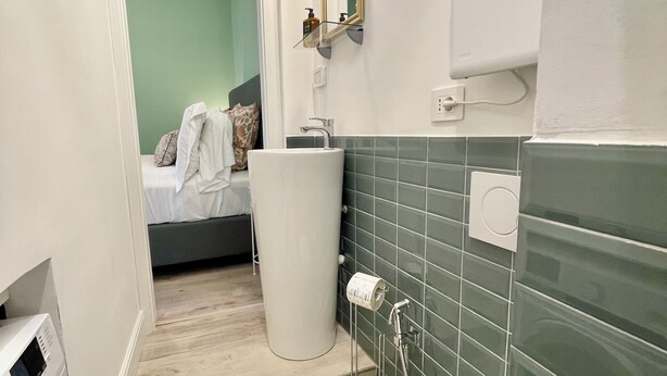Appartement familial, 1 lit double et 1 canapé-lit, non-fumeur, salle de bain privée | Salle de bain | Douche, articles de toilette (gratuits), séchoir à cheveux