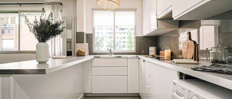 Kühlschrank, Mikrowelle, Ofen, Herdplatte