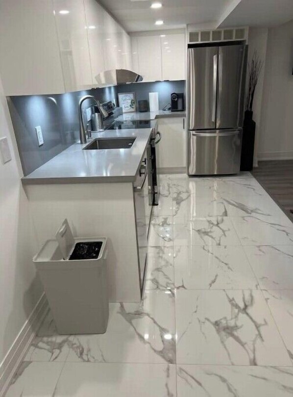 Frigorífico, microondas, horno y placa de cocina