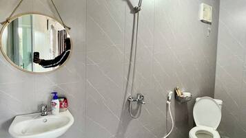 Panoramic Double Room Single Use, 2 Double Beds, Partial Ocean View | Bathroom | Shower, hair dryer, slippers, towels