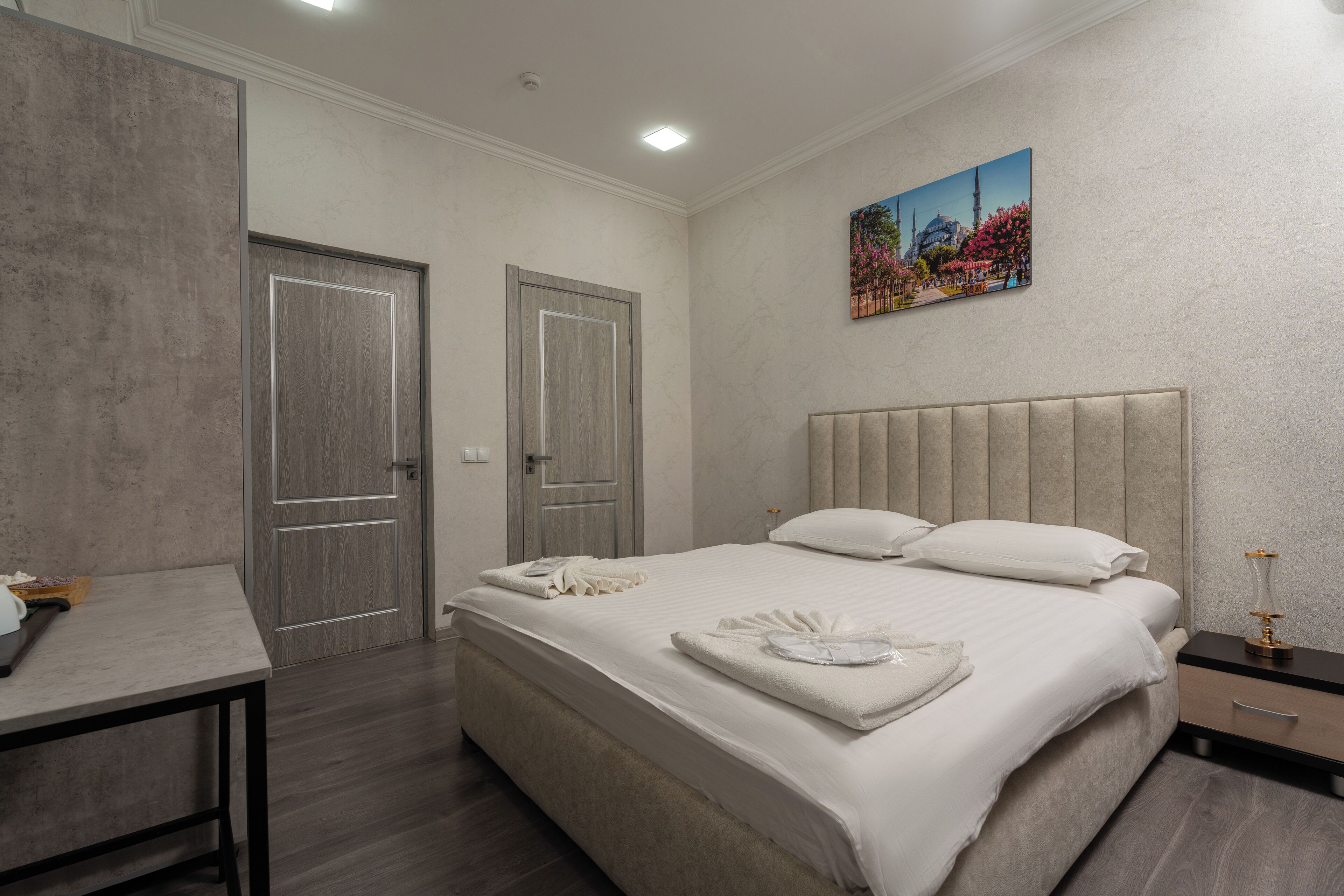 基础双人房 | 高档床上用品、羽绒被、特色家居、办公桌