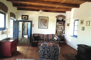 Smart TV, fireplace, DVD player, books