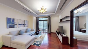 Departamento de lujo, 2 habitaciones, cocina | Área de sala de estar