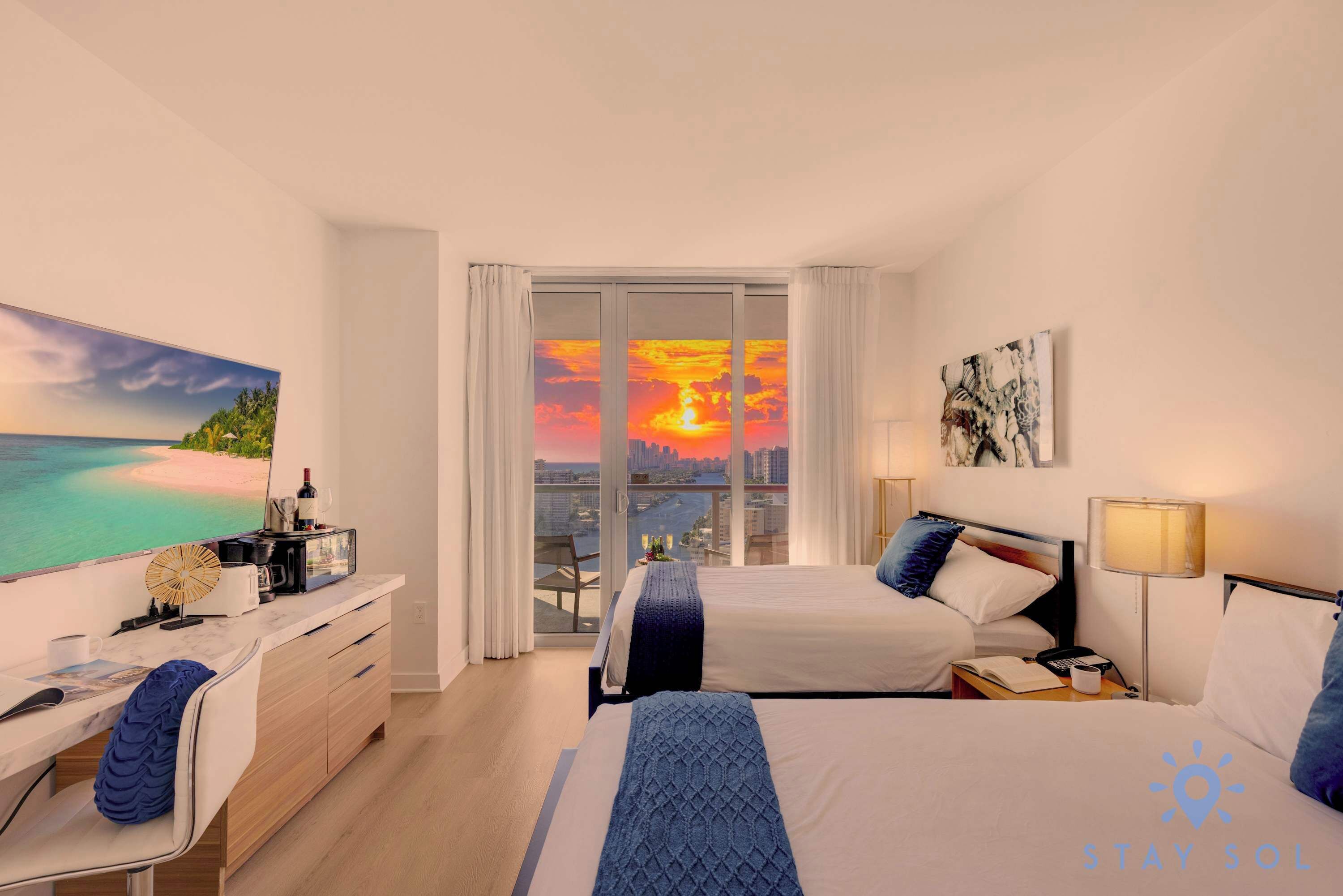 Desk, iron/ironing board, travel crib, WiFi